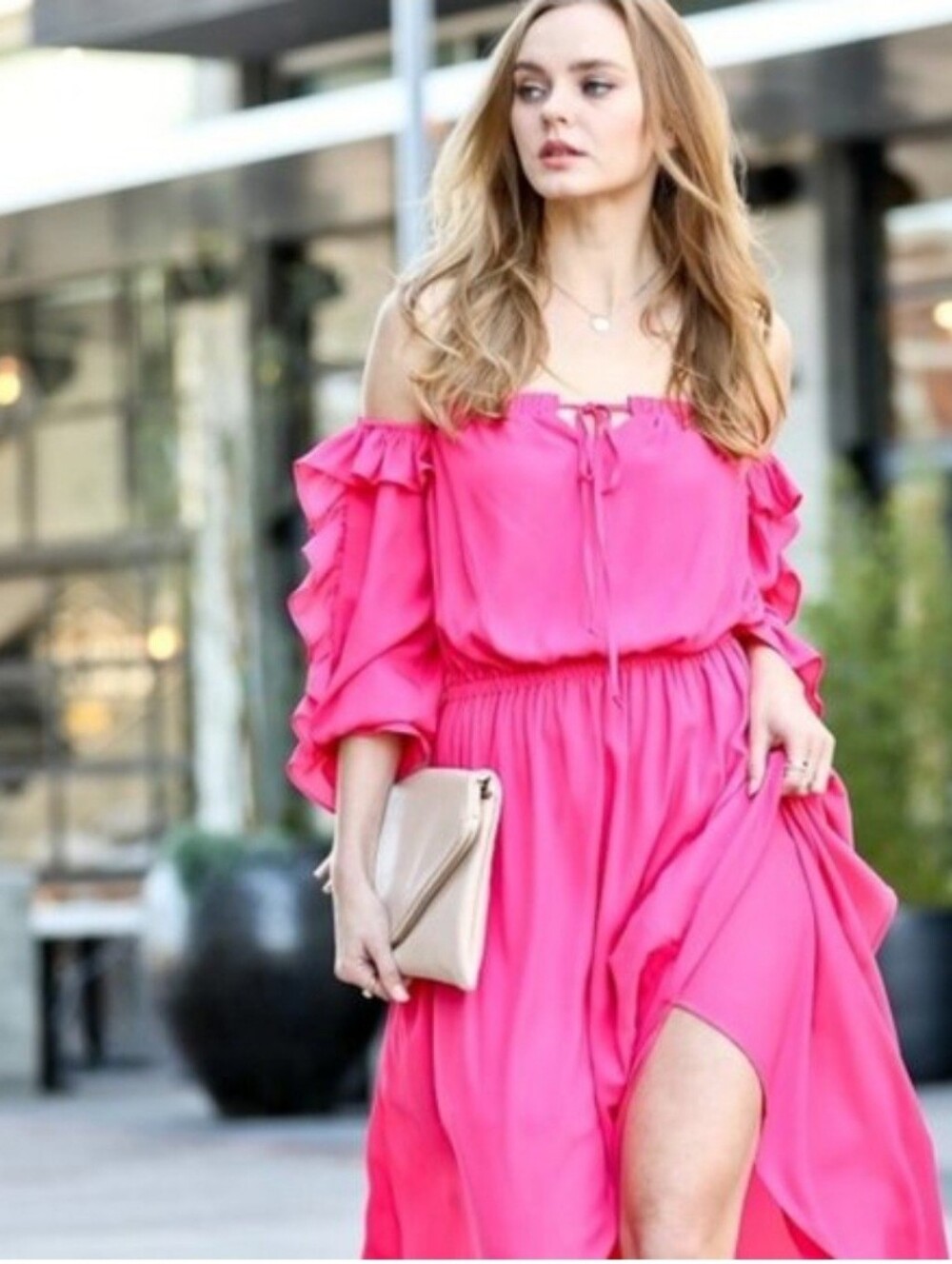 Mazik Romantic Off-Shoulder Ruffle Sleeve Maxi Chiffon Dress